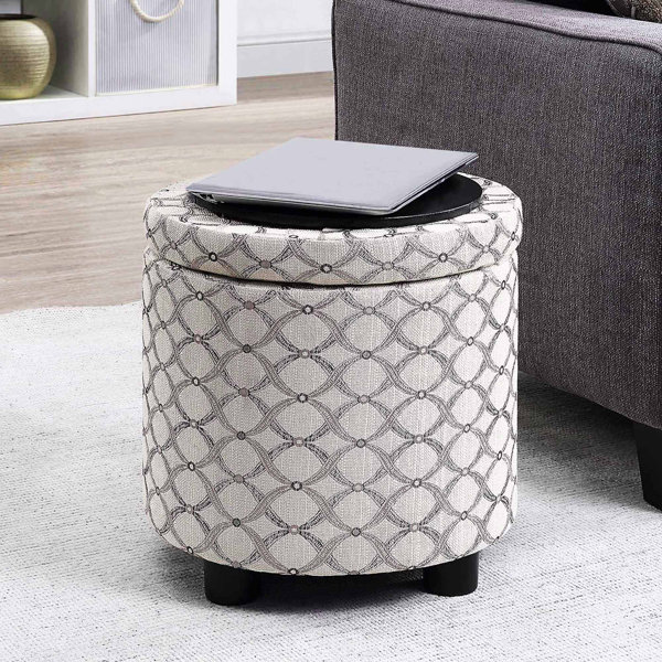 Lark Manor Ahl Arsy 15.75'' Wide Fabric Round Storage Ottoman with ...